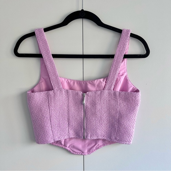 Miss Selfridge Cropped Boucle Corset Top in Lilac Pink - Size 4 - Picture 4 of 7